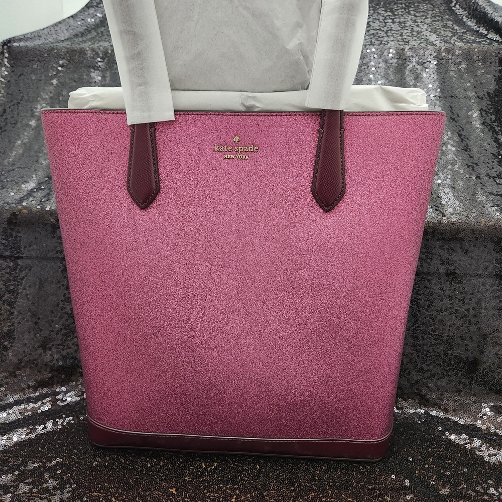 Kate Spade Deep Berry Red Glitter Tote Bag
